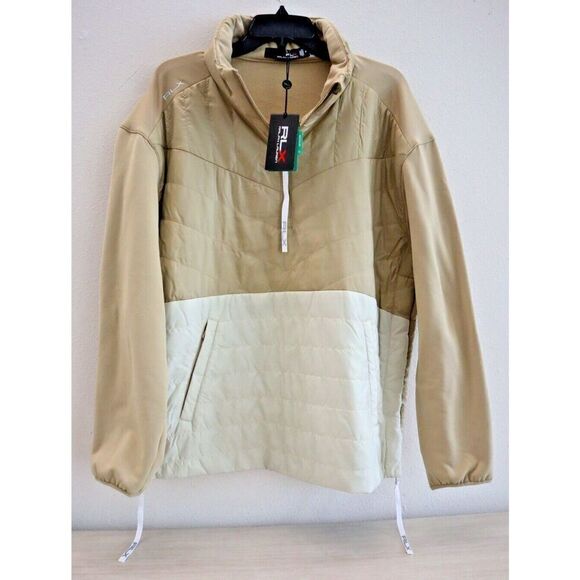 RLX Ralph Lauren Women's Sz M Beige Quilted Hybrid 1/4 Zip Pullover Jacket - Picture 1 of 14